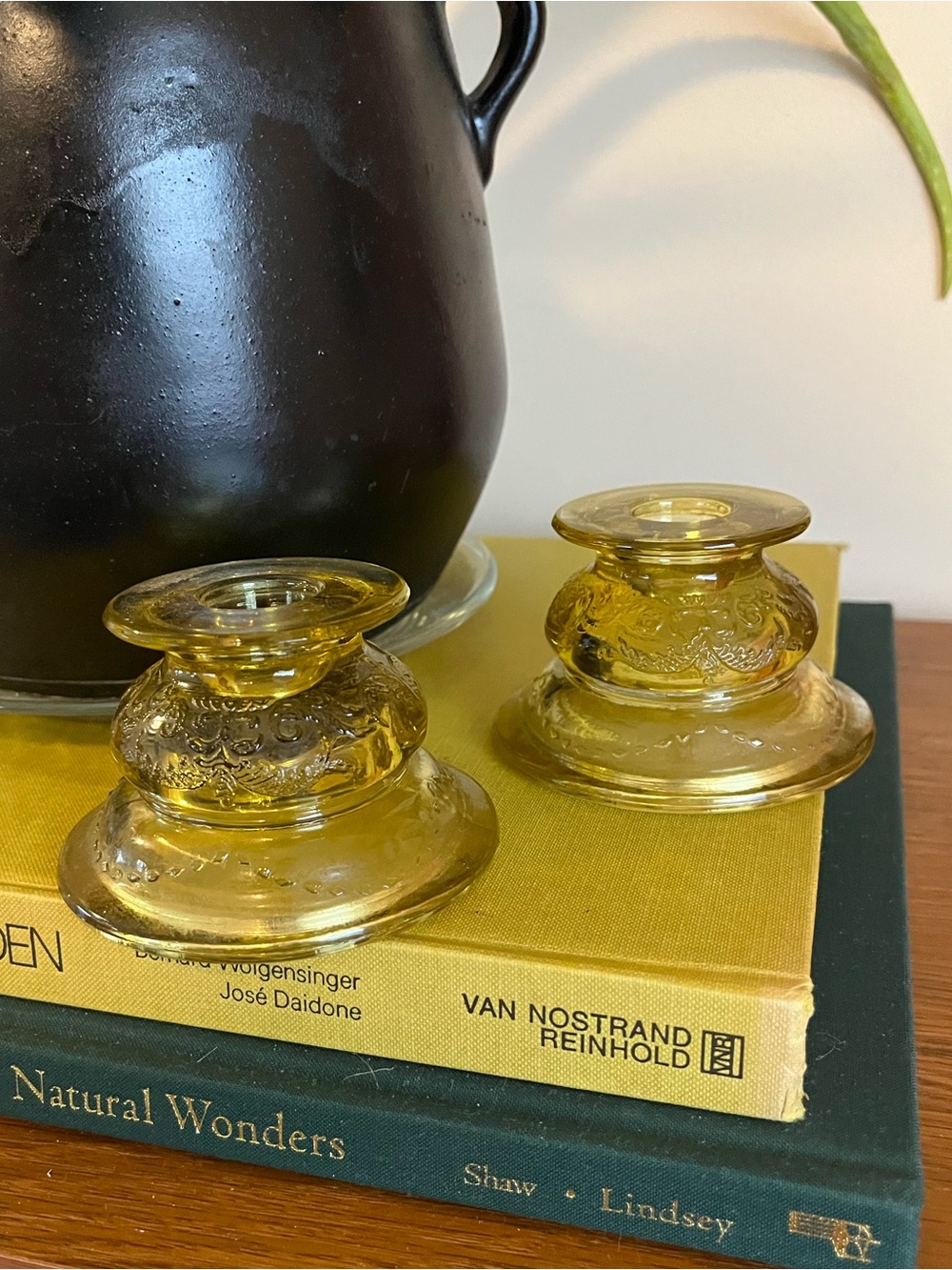 Amber Glass Candle Stick Holders Set of 2